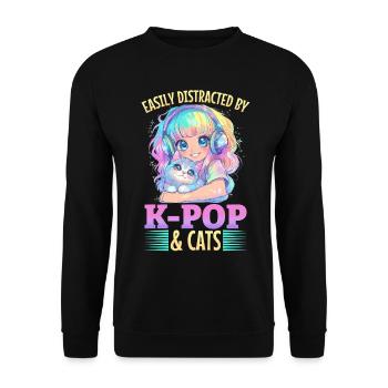 Anime K Pop & Cats Kawaii - Unisex Pullover - Schwarz - Vorne - Alina (178cm) & Michal (187cm)