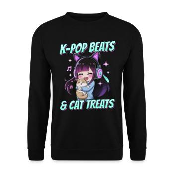 Anime K Pop & Cats Kawaii - Unisex Pullover - Schwarz - Vorne - Alina (178cm) & Michal (187cm)