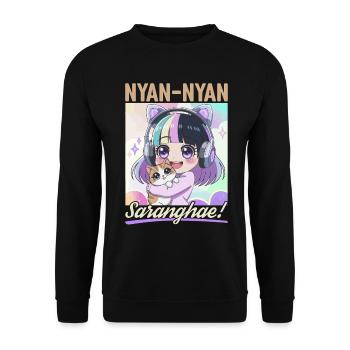 Anime K Pop & Cats Kawaii - Unisex Pullover - Schwarz - Vorne - Alina (178cm) & Michal (187cm)