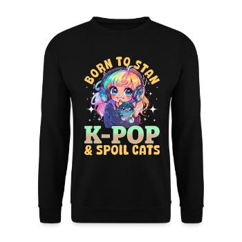 Anime K Pop & Cats Kawaii - Unisex Pullover - Schwarz - Vorne - Alina (178cm) & Michal (187cm)