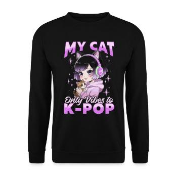 Anime K Pop & Cats Kawaii - Unisex Pullover - Schwarz - Vorne - Alina (178cm) & Michal (187cm)