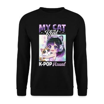 Anime K Pop & Cats Kawaii - Unisex Pullover - Schwarz - Vorne - Alina (178cm) & Michal (187cm)