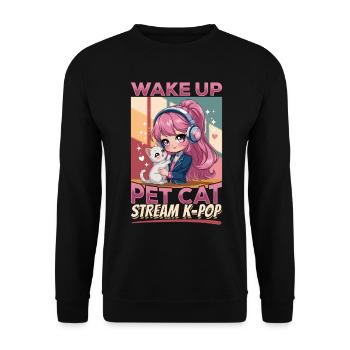 Anime K Pop & Cats Kawaii - Unisex Pullover - Schwarz - Vorne - Alina (178cm) & Michal (187cm)