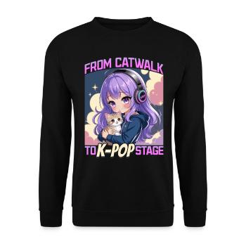Anime K Pop & Cats Kawaii - Unisex Pullover - Schwarz - Vorne - Alina (178cm) & Michal (187cm)