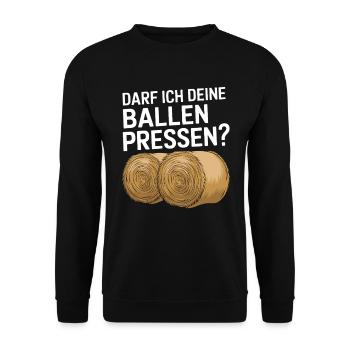 Darf Ich Deine Ballen Pressen? Bauer, Heuernte, - Unisex Pullover - Schwarz - Vorne - Alina (178cm) & Michal (187cm)