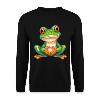 Cheerful frog with big eyes in cartoon style - Unisex Sweatshirt - black - Front - Alina (178cm) & Michal (187cm)