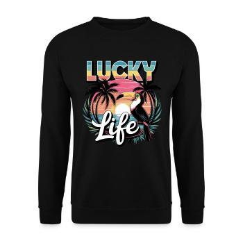 Lucky Life Tropical Paradise with Sunset - Unisex Sweatshirt - black - Front - Alina (178cm) & Michal (187cm)