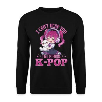 Anime K Pop & Cats Kawaii - Unisex Pullover - Schwarz - Vorne - Alina (178cm) & Michal (187cm)