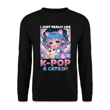 Anime K Pop & Cats Kawaii - Unisex Pullover - Schwarz - Vorne - Alina (178cm) & Michal (187cm)