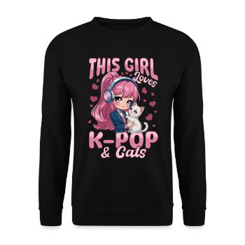 Anime K Pop & Cats Kawaii - Unisex Pullover - Schwarz - Vorne - Alina (178cm) & Michal (187cm)