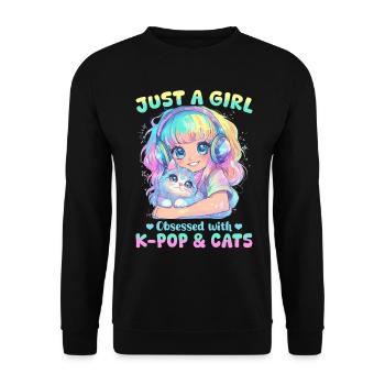 Anime K Pop & Cats Kawaii - Unisex Pullover - Schwarz - Vorne - Alina (178cm) & Michal (187cm)