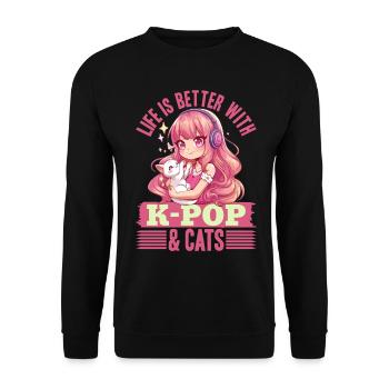 Anime K Pop & Cats Kawaii - Unisex Pullover - Schwarz - Vorne - Alina (178cm) & Michal (187cm)