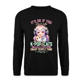 Anime K Pop & Cats Kawaii - Unisex Pullover - Schwarz - Vorne - Alina (178cm) & Michal (187cm)