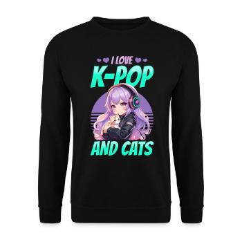Anime K Pop & Cats Kawaii - Unisex Pullover - Schwarz - Vorne - Alina (178cm) & Michal (187cm)