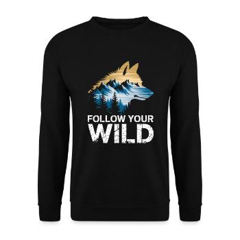 Follow your wild spirit with wolf and nature motif - Unisex Sweatshirt - black - Front - Alina (178cm) & Michal (187cm)