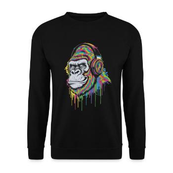 Colorful gorilla with headphones music lover - Unisex Sweatshirt - black - Front - Alina (178cm) & Michal (187cm)