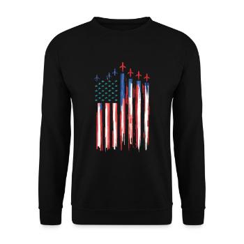 Patriotic USA Flag with Airplane Motif - Unisex Sweatshirt - black - Front - Alina (178cm) & Michal (187cm)