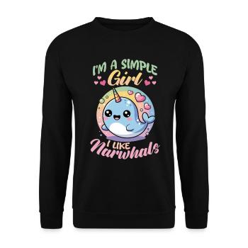 Narwhal Chibi Kawaii - Unisex Pullover - Schwarz - Vorne - Alina (178cm) & Michal (187cm)