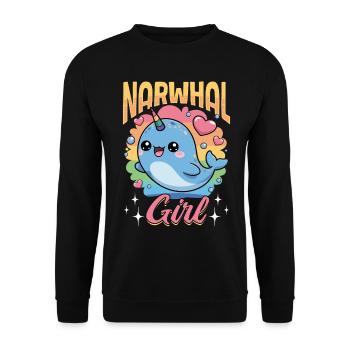 Narwhal Chibi Kawaii - Unisex Pullover - Schwarz - Vorne - Alina (178cm) & Michal (187cm)