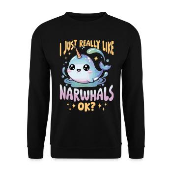 Narwhal Chibi Kawaii - Unisex Pullover - Schwarz - Vorne - Alina (178cm) & Michal (187cm)
