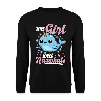 Narwhal Chibi Kawaii - Unisex Pullover - Schwarz - Vorne - Alina (178cm) & Michal (187cm)