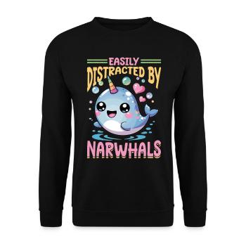 Narwhal Chibi Kawaii - Unisex Pullover - Schwarz - Vorne - Alina (178cm) & Michal (187cm)