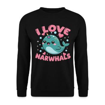 Narwhal Chibi Kawaii - Unisex Pullover - Schwarz - Vorne - Alina (178cm) & Michal (187cm)
