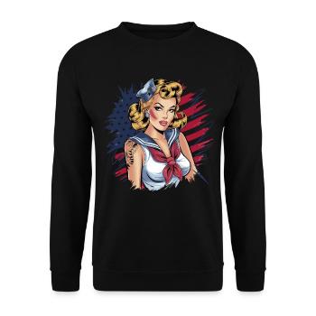 Pin-up rétro au look marine avec - Sweat-shirt Unisexe - noir - Devant - Alina (178cm) & Michal (187cm)