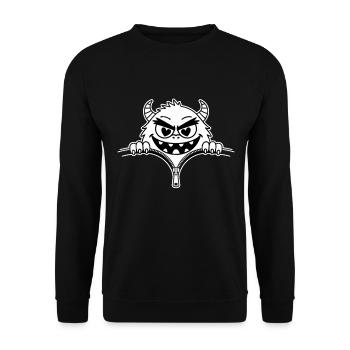 Freches Monster mit Reißverschluss Lächeln - Unisex Pullover - Schwarz - Vorne - Alina (178cm) & Michal (187cm)