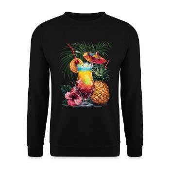 Tropische Cocktail Oase Mit Ananas Und Hibiskus - Unisex Pullover - Schwarz - Vorne - Alina (178cm) & Michal (187cm)