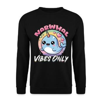 Narwhal Chibi Kawaii - Unisex Pullover - Schwarz - Vorne - Alina (178cm) & Michal (187cm)