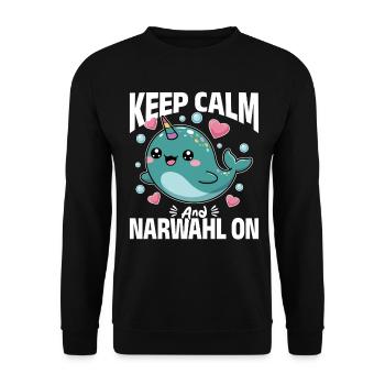 Narwhal Chibi Kawaii - Unisex Pullover - Schwarz - Vorne - Alina (178cm) & Michal (187cm)