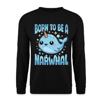 Narwhal Chibi Kawaii - Unisex Pullover - Schwarz - Vorne - Alina (178cm) & Michal (187cm)