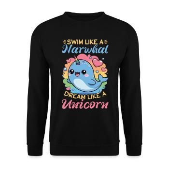 Narwhal Chibi Kawaii - Unisex Pullover - Schwarz - Vorne - Alina (178cm) & Michal (187cm)