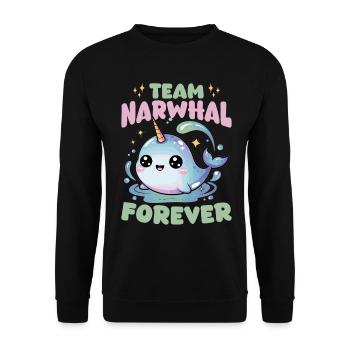 Narwhal Chibi Kawaii - Unisex Pullover - Schwarz - Vorne - Alina (178cm) & Michal (187cm)