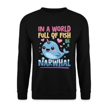 Narwhal Chibi Kawaii - Unisex Pullover - Schwarz - Vorne - Alina (178cm) & Michal (187cm)