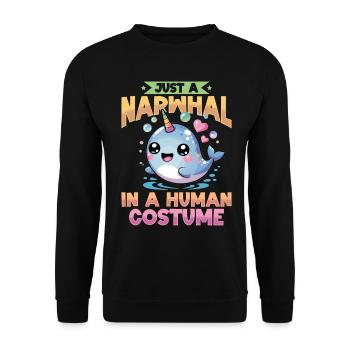 Narwhal Chibi Kawaii - Unisex Pullover - Schwarz - Vorne - Alina (178cm) & Michal (187cm)