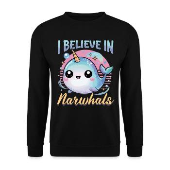 Narwhal Chibi Kawaii - Unisex Pullover - Schwarz - Vorne - Alina (178cm) & Michal (187cm)