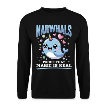 Narwhal Chibi Kawaii - Unisex Pullover - Schwarz - Vorne - Alina (178cm) & Michal (187cm)