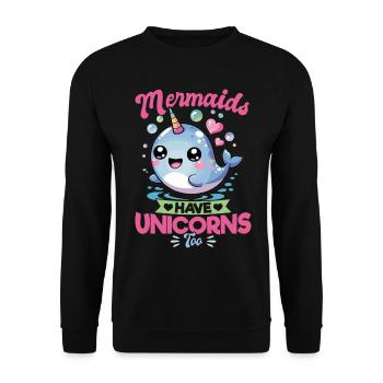 Narwhal Chibi Kawaii - Unisex Pullover - Schwarz - Vorne - Alina (178cm) & Michal (187cm)