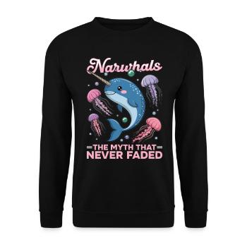 Narwhal Chibi Kawaii - Unisex Pullover - Schwarz - Vorne - Alina (178cm) & Michal (187cm)