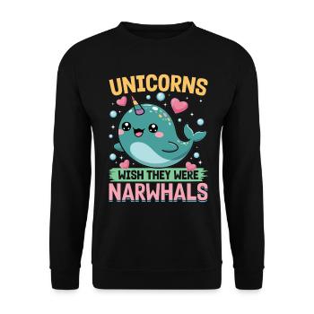 Narwhal Chibi Kawaii - Unisex Pullover - Schwarz - Vorne - Alina (178cm) & Michal (187cm)