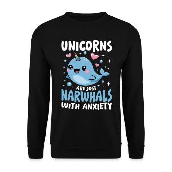 Narwhal Chibi Kawaii - Unisex Pullover - Schwarz - Vorne - Alina (178cm) & Michal (187cm)