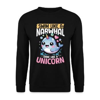 Narwhal Chibi Kawaii - Unisex Pullover - Schwarz - Vorne - Alina (178cm) & Michal (187cm)