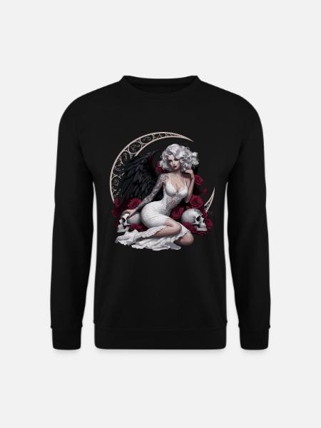 Ange noir avec des roses et un crâne - Sweat-shirt Unisexe - noir
