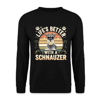 La vie est meilleure avec un Schnauzer rétro - Sweat-shirt Unisexe - noir - Devant - Alina (178cm) & Michal (187cm)