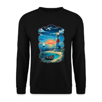 Phare coucher de soleil au bord de la mer avec voilier - Sweat-shirt Unisexe - noir - Devant - Alina (178cm) & Michal (187cm)