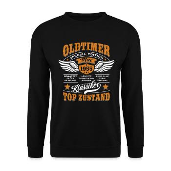 Oldtimer Mai 1955 - Geburtstag - Geschenk - Unisex Pullover - Schwarz - Vorne - Alina (178cm) & Michal (187cm)
