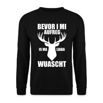 Bevor I mi aufreg Is Ma Liaba Wuascht Geschenk - Unisex Pullover - Schwarz - Vorne - Alina (178cm) & Michal (187cm)