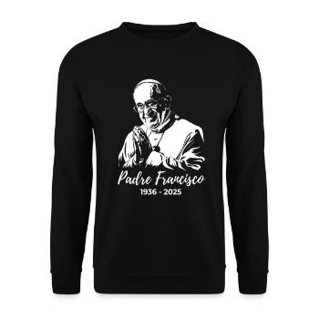 Papst Franziskus faltet die Hände und betet - Unisex Pullover - Schwarz - Vorne - Alina (178cm) & Michal (187cm)